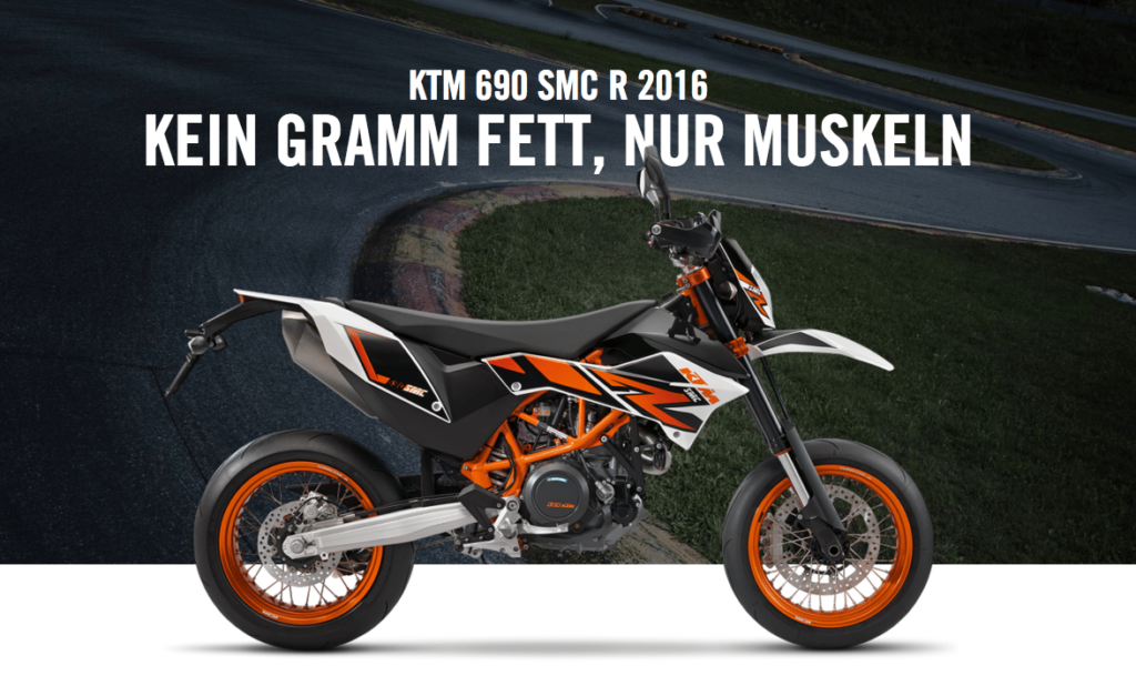 Kein Gramm Fett, nur Muskeln: die KTM 690 SMC R 2016 © KTM