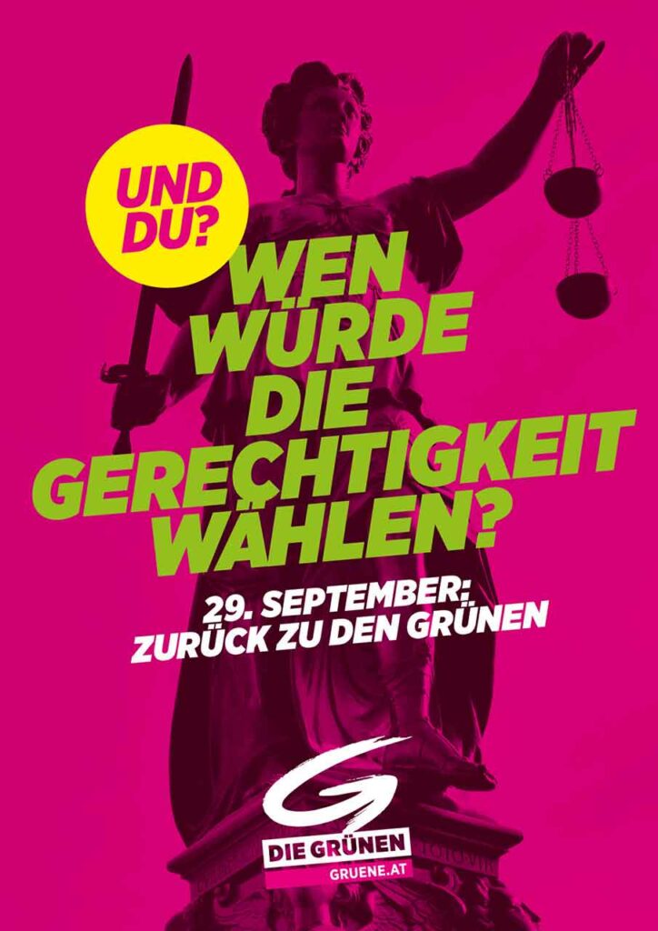 Wahlslogan 2019 der Grünen: Wen wuerde die Gerechtigkeit waehlen